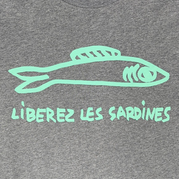 Clare V. Liberez Les Sardines Short Sleeve Shirt Women's XS Gray 100% Cotton - Picture 2 of 9